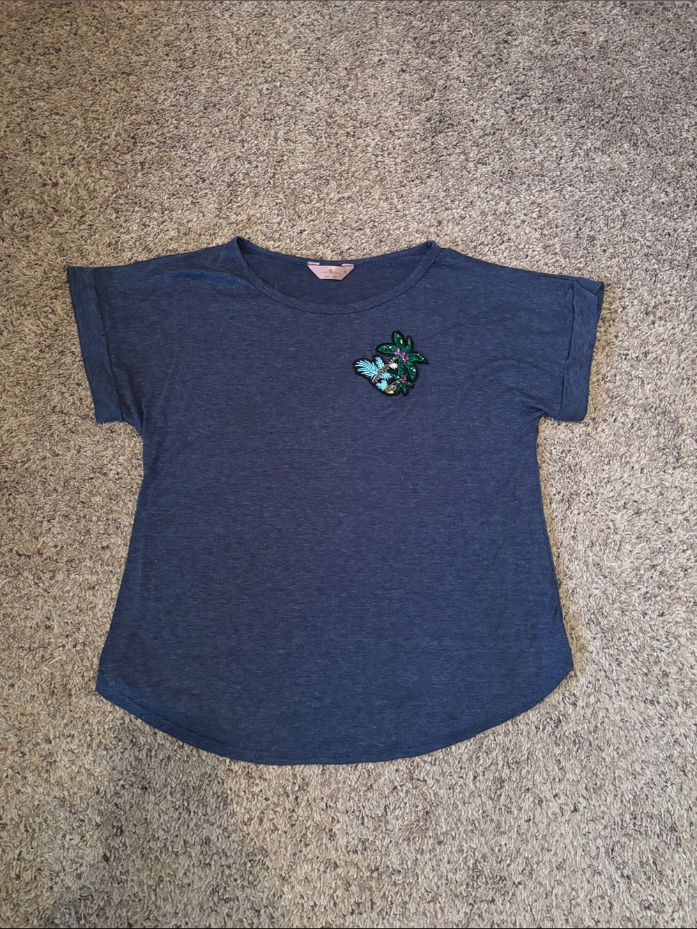 SJS Navy Blue Short-Sleeve Tee with Tropical Patch M